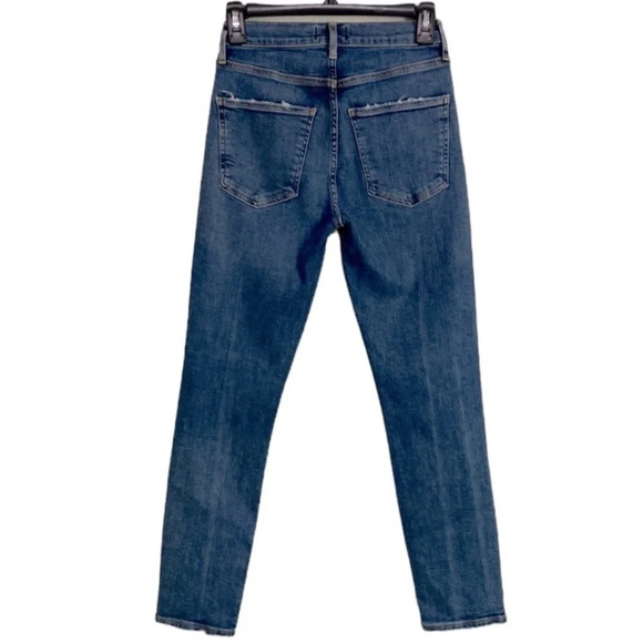 AGOLDE Sophie High Rise Skinny Crop Medium Wash Distressed Ripped Knees Size 26 - Picture 8 of 11